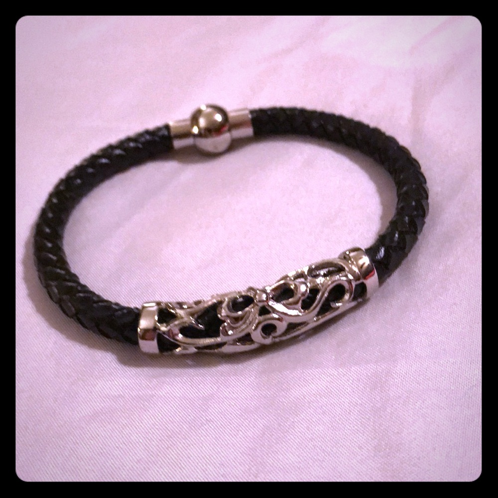 NWOT Black braided bracelet with silver charm